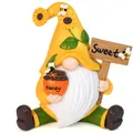 Garden gnome figurine with sunflower hat and honey pot for outdoor harvest decor - Yellow Gnome