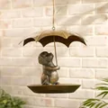 Hängender Futterspender aus Bronze für Vögel mit Hund und Schirm für den Garten - Hund-Form