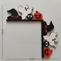 Halloween wooden door frame decor featuring ghost, wizard hat and pumpkin icons - Ghost Pumpkin Style