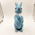 Sky blue rabbit figurine with woven texture and white ribbon bow for garden decor - Blue Standing