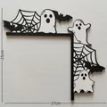 Halloween wooden door corner decor featuring ghosts and bats, 25x27cm black and white ornament - Ghost Spiderweb Style