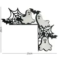 Halloween wooden door corner decoration featuring spider web ghost and bat 25x20cm - Ghost Bat Spiderweb Style