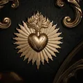 Gothic gold Sacred Heart wall plaque with radiant rays for vintage home decoration - Gold
