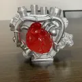 Steampunk mechanical heart engine ornament with red resin core and silver metallic pipes - Heart Engine Style