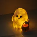 Cute Halloween ghost night light with pumpkin basket and warm LED glow for home decor - White Ghost Holding Pumpkin (Glowing)