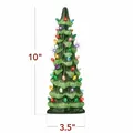 10-inch green ceramic Christmas tree with multi-colored lights and glossy finish - Large / Warm White