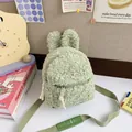 Cute light green plush mini backpack with rabbit ears for kids made of soft teddy fleece - Green