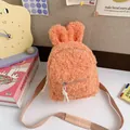 Cute orange plush bunny kids backpack with long rabbit ears and soft sheep fleece texture - Orange