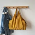 Minimalist ginger yellow pleated tote bag with large capacity for daily casual use - Yellow