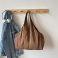 Minimalist pleated large capacity tote bag in coffee brown finish for daily use - Brown