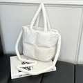 White quilted down cotton tote bag with soft padded handle and shoulder strap - White