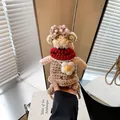 Borsetta a bambola in crochet marrone fatta a mano con perle e fiori - Piccolo (20CM)