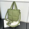 Quilted avocado green puffer tote bag with thick shoulder strap and padded handles - Army Green