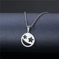 Collana con ciondolo a faccina in acciaio al titanio con occhi a stella su catena a O - Stile Smiley Stella Luna (XL16)