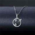Silver four-leaf clover pendant necklace in stainless steel with a round cutout design - Double Four-Leaf Clover Symbol Style (XL48)