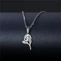 Collana con ciondolo a rosa traforata minimalista in acciaio inossidabile lucido - Stile Foglia di Rosa (XL19)