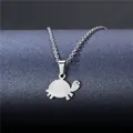 Polished stainless steel sea turtle pendant necklace on elegant display stand - Cute Little Turtle Shape Style (XL58)