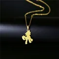 Collier avec pendentif silhouette de licorne en acier inoxydable doré poli - Forme de Licorne (153) / Or