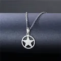 Polished stainless steel necklace featuring a hollow round pendant with a five-point star - Pentagram Circle Style (XL33)
