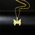 Polished gold stainless steel butterfly pendant necklace on minimalist link chain - Butterfly Silhouette Style (108)