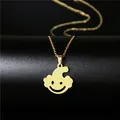 Polished gold stainless steel necklace with abstract hip hop joker pendant on black background - Abstract Smiley Face Style (113)