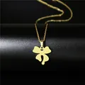Gold plated stainless steel bow necklace on a black pedestal minimalist jewelry display - Geometric Bow Style (116)