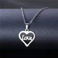 Polished stainless steel heart necklace with love pendant on a minimalist chain - Heart Love Letter Style (XL34)