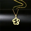 Collana chic in acciaio inossidabile placcato oro 18K con ciondolo a fiori cavi - Stile Floreale Vuoto (85)