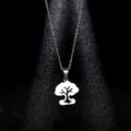 Minimalist stainless steel tree of life pendant necklace with silver hollow design - Silver