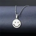 Minimalist stainless steel smiley face pendant necklace with polished silver finish - Smiley Symbol Hollow Style (XL32)