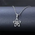 Silver hollow flower pendant necklace in stainless steel with minimalist O-chain design - Five-Petal Flower Hollow Style (XL26)