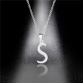 Polished stainless steel necklace with large capital letter S pendant on black background - Letter S