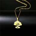 Collana con ciondolo Albero della Vita dorato, finitura spazzolata su sfondo nero - Stile Albero della Vita Vuoto (90)