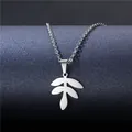 Silver hollow leaf pendant necklace made of stainless steel on dark textured background - Six-Leaf Botanical Style (XL55)
