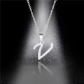 Sleek silver stainless steel necklace featuring a script letter V pendant on a link chain - Letter V