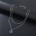 Double-layer stainless steel wave pendant necklace with colorful beads on a black stand - Wave Circle Pendant (SC6 Enamel)
