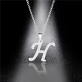 Polished silver stainless steel necklace with decorative cursive letter H pendant - Letter H