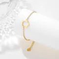 Detail of gold hollow flower bracelet with heart tag and S. Steel engraving - Five-Petal Flower Style (SLJ63)