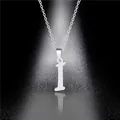 Minimalist silver stainless steel necklace with letter I pendant on dark background - Letter I