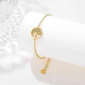 Detailed close-up of golden Tree of Life charm bracelet with a polished heart pendant - Tree of Life Style (SLJ71)