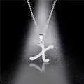 Polished silver stainless steel necklace with flowing cursive letter K pendant - Letter X