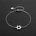 Bracelet chaîne en acier inoxydable argenté avec étoile hexagramme et fermoir mousqueton - Hexagramme (SL77)