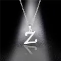 Minimalist silver stainless steel letter Z pendant necklace with polished mirror finish - Letter Z