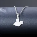 Poliertes Silber-Maus-Silhouette-Anhängerhalskette aus Edelstahl auf dunklem Hintergrund - Cartoon Maus Silhouette Stil (XL140)