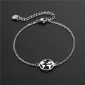 Bracelet en acier inoxydable argenté S925 avec un pendentif carte du monde évidé - Carte du Monde (SL72)