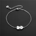 Bracelet chien en acier inoxydable argenté avec fermoir mousqueton et cœur - Chien de Dessin Animé (SL64)