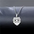 Silver owl pendant necklace in stainless steel with a delicate link chain for women - Owl Style (XL182)