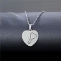 Minimalist silver heart pendant necklace with key hollow design and fine link chain - Simple Hollow Heart Style (XL183)