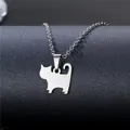 Cute stainless steel kitten silhouette pendant necklace with a minimalist silver-tone finish - Cat Silhouette Style (XL166)