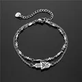 Bracciale a doppio strato in acciaio inossidabile con mano di Fatima e perline - Stile Perline di Riso